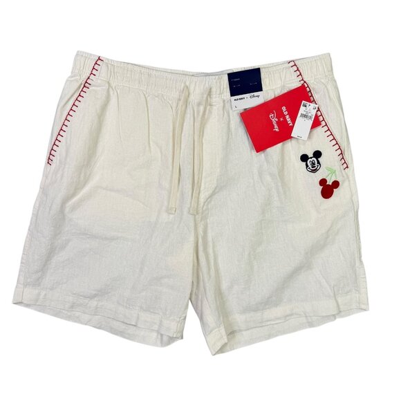 Old Navy x Disney Shorts Mens Large Beige White Pull On Linen Blend Mickey Mouse - Picture 5 of 14